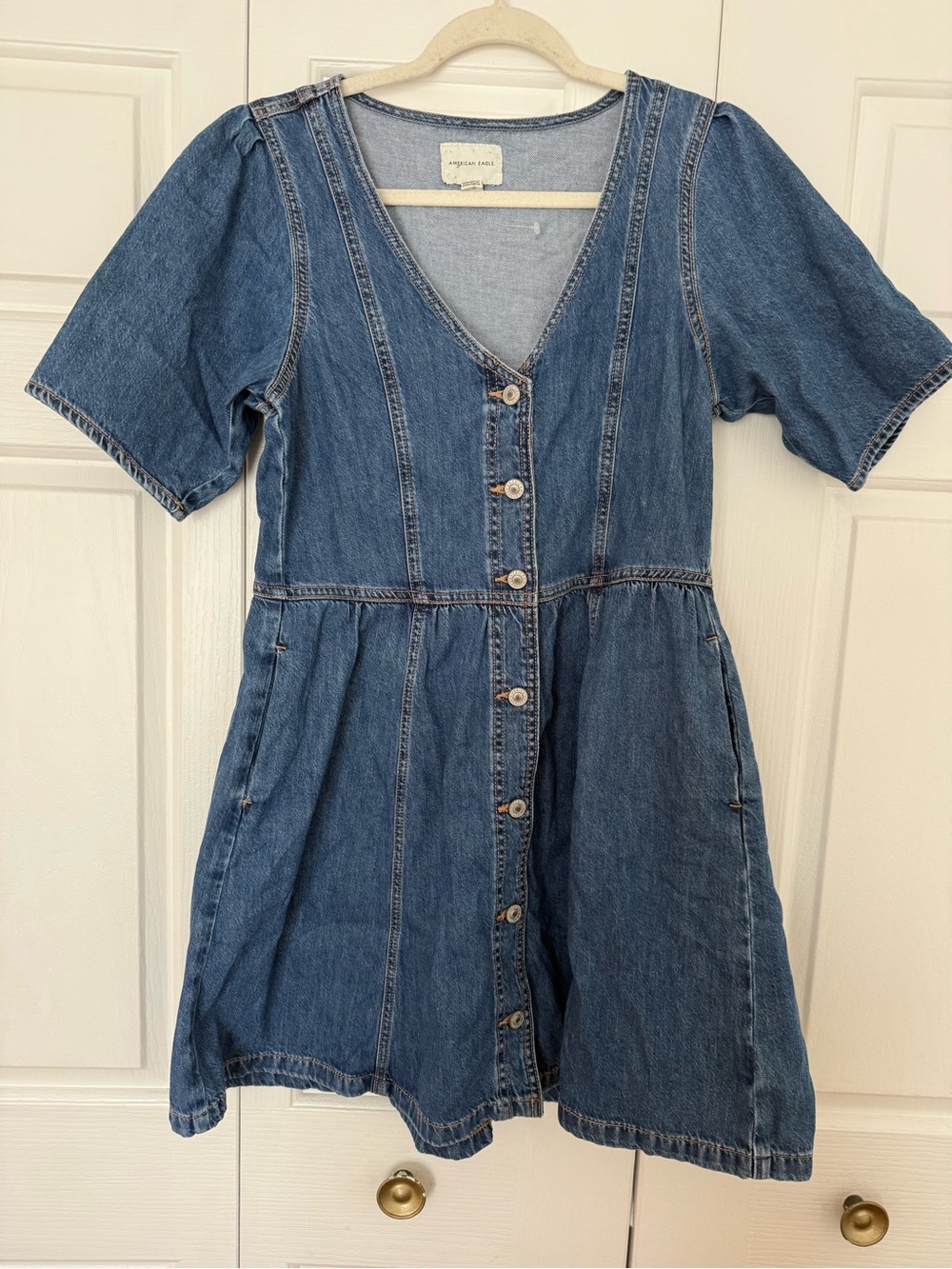 American Eagle Outfitters Denim Button-Front Dress - Blue